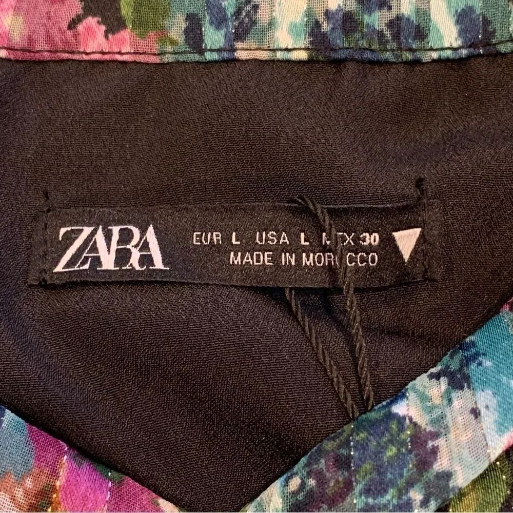 ZARA FLORAL DRESS WITH METALLIC THREAD Size Large - Picture 8 of 16